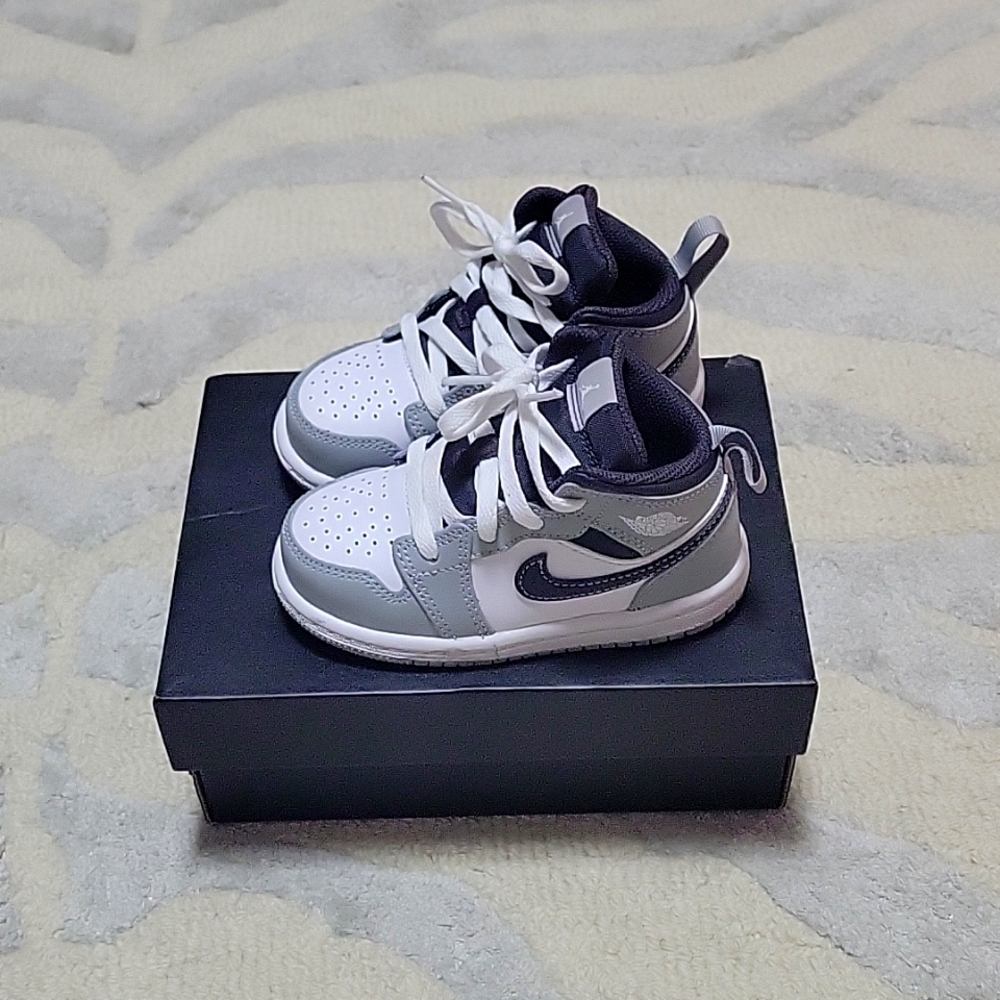 Nike Air Jordan 1 Mid TD Toddler Smoke Grey Black White 640735 078 - SIZE 7C